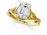 Yellow gold Emerald Cut Diamond with Yellow Sapphire side stone Halo Twist Band Solitaire Prong Setting Ring_25