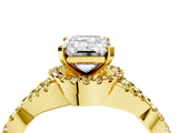 Yellow gold Emerald Cut Diamond with Yellow Sapphire side stone Halo Twist Band Solitaire Prong Setting Ring_28