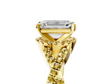 Yellow gold Emerald Cut Diamond with Yellow Sapphire side stone Halo Twist Band Solitaire Prong Setting Ring_29