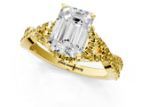 Yellow gold Emerald Cut Diamond with Yellow Sapphire side stone Halo Twist Band Solitaire Prong Setting Ring_37