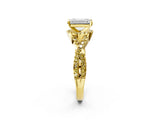 Yellow gold Emerald Cut Diamond with Yellow Sapphire side stone Halo Twist Band Solitaire Prong Setting Ring_38