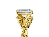 Yellow gold Emerald Cut Diamond with Yellow Sapphire side stone Halo Twist Band Solitaire Prong Setting Ring_41