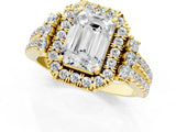 Yellow gold Emerald Cut Double Halo Diamond Engagement Ring with Pave Band and Four-Prong Setting_26