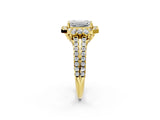 Yellow gold Emerald Cut Double Halo Diamond Engagement Ring with Pave Band and Four-Prong Setting_27