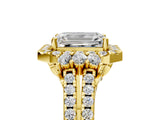 Yellow gold Emerald Cut Double Halo Diamond Engagement Ring with Pave Band and Four-Prong Setting_30
