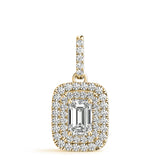 Yellow gold Emerald Cut Double Halo Diamond Pendant with Prong Setting 1