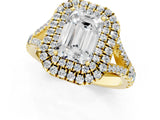 Yellow gold Emerald Cut Double Halo Split Shank Diamond Ring with Prong Setting_50