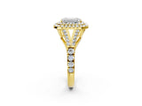 Yellow gold Emerald Cut Double Halo Split Shank Diamond Ring with Prong Setting_51