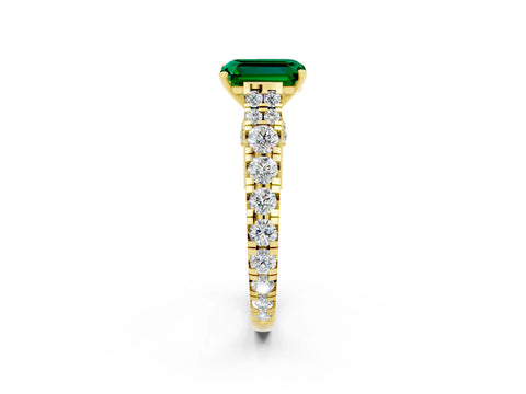 Yellow gold Emerald Cut Emerald Classic Solitaire Ring with Pavé Band and Four-Prong Setting_2