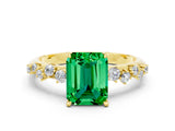 Yellow gold Emerald Cut Emerald Cluster Side Stone Solitaire Ring with Prong Setting_24