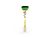 Yellow gold Emerald Cut Emerald Cluster Side Stone Solitaire Ring with Prong Setting_26