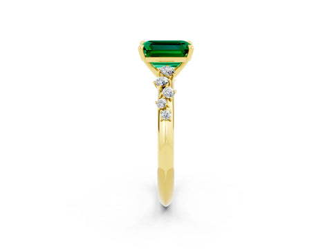 Yellow gold Emerald Cut Emerald Cluster Side Stone Solitaire Ring with Prong Setting_26
