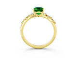 Yellow gold Emerald Cut Emerald Cluster Side Stone Solitaire Ring with Prong Setting_27