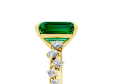 Yellow gold Emerald Cut Emerald Cluster Side Stone Solitaire Ring with Prong Setting_29