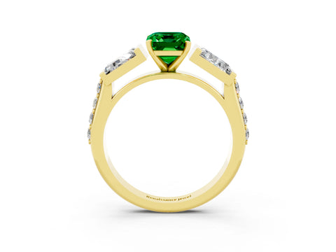 Yellow gold Emerald Cut Emerald Engagement Ring with Baguette Side Stones and Channel Set Band_3
