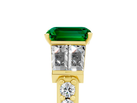 Yellow gold Emerald Cut Emerald Engagement Ring with Baguette Side Stones and Channel Set Band_5
