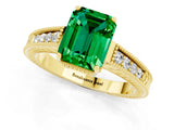 Yellow gold Emerald Cut Emerald Engagement Ring with Milgrain Channel Set Band and Prong Setting_1