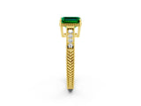 Yellow gold Emerald Cut Emerald Engagement Ring with Milgrain Channel Set Band and Prong Setting_2