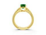 Yellow gold Emerald Cut Emerald Engagement Ring with Milgrain Channel Set Band and Prong Setting_3