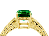 Yellow gold Emerald Cut Emerald Engagement Ring with Milgrain Channel Set Band and Prong Setting_4