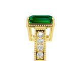 Yellow gold Emerald Cut Emerald Engagement Ring with Milgrain Channel Set Band and Prong Setting_5