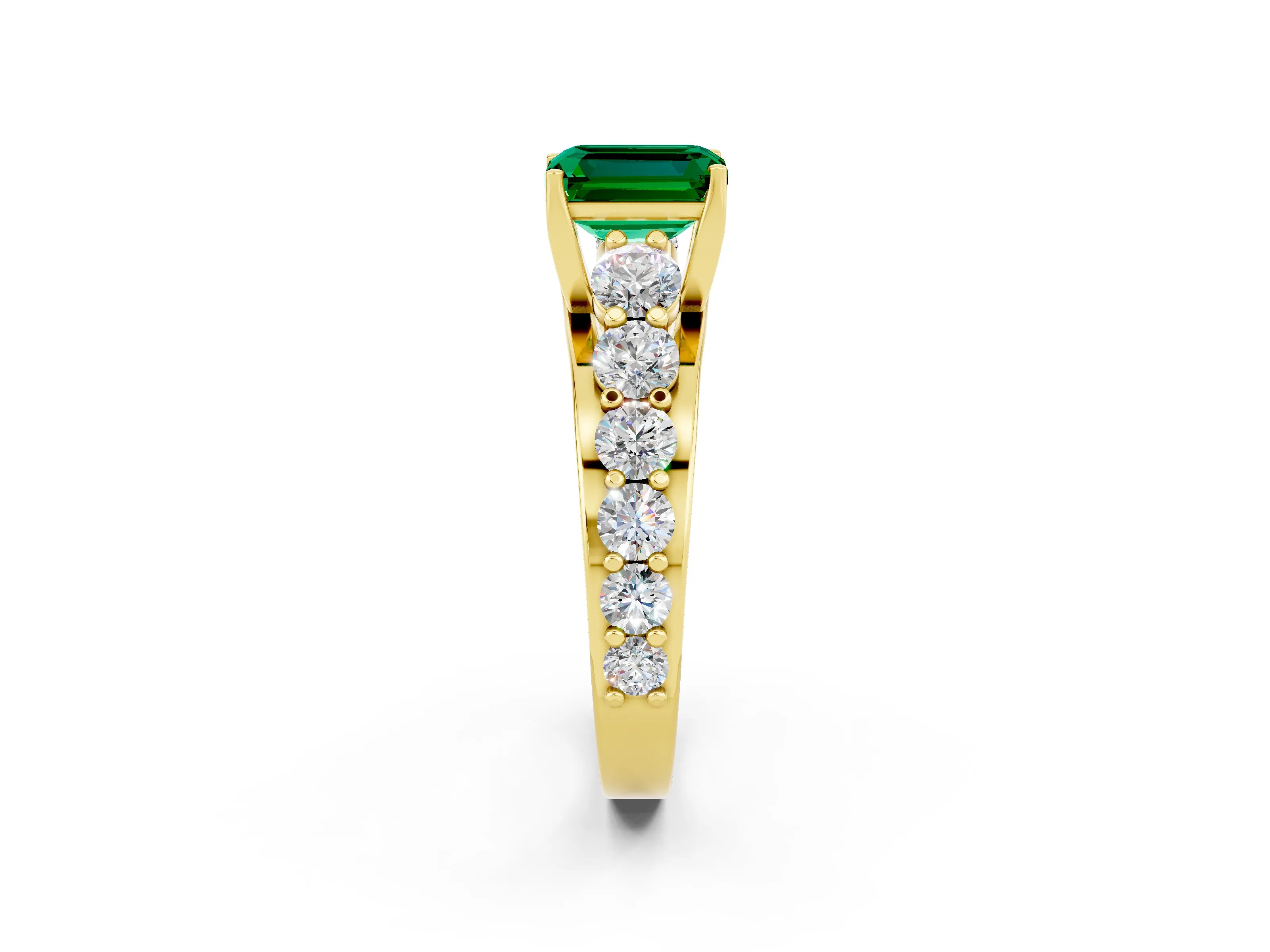 Yellow gold Emerald Cut Emerald Engagement Ring with Pavé Band and Four-Prong Setting_2