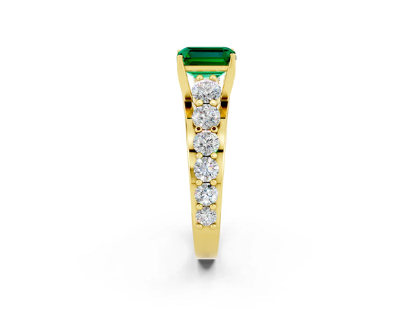 Yellow gold Emerald Cut Emerald Engagement Ring with Pavé Band and Four-Prong Setting