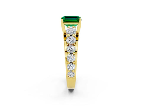 Yellow gold Emerald Cut Emerald Engagement Ring with Pavé Band and Four-Prong Setting_2