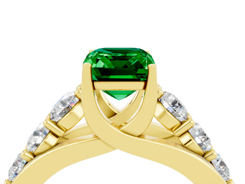 Yellow gold Emerald Cut Emerald Engagement Ring with Pavé Band and Four-Prong Setting_4