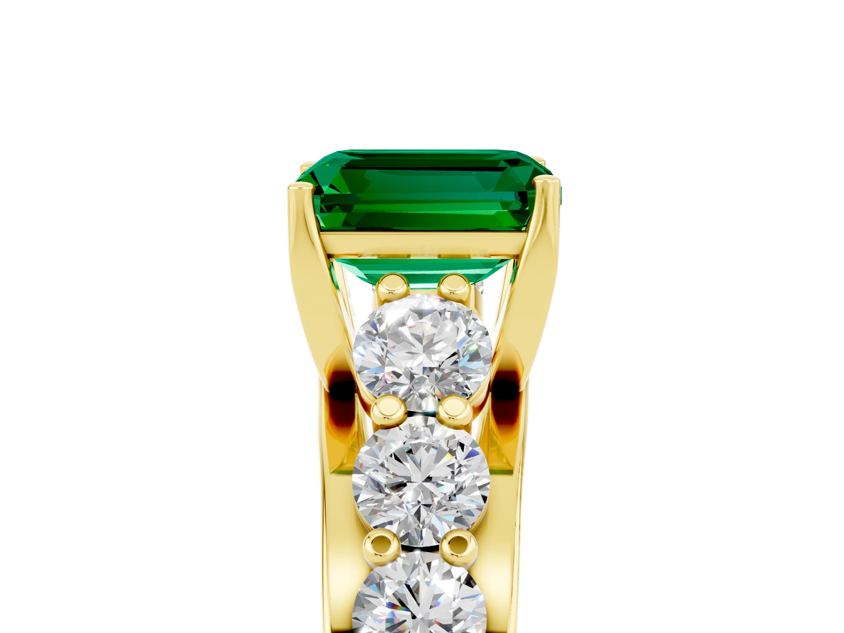 Yellow gold Emerald Cut Emerald Engagement Ring with Pavé Band and Four-Prong Setting_5
