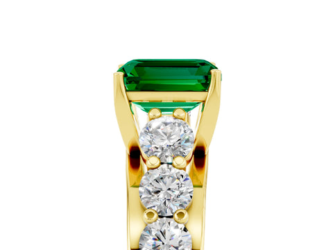Yellow gold Emerald Cut Emerald Engagement Ring with Pavé Band and Four-Prong Setting_5