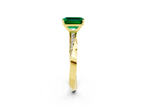 Yellow gold Emerald Cut Emerald Engagement Ring with Side Stone Accents and Four-Prong Setting