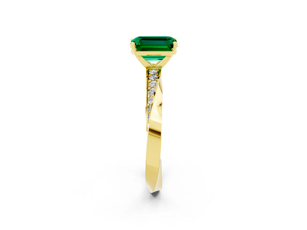 Yellow gold Emerald Cut Emerald Engagement Ring with Side Stone Accents and Four-Prong Setting