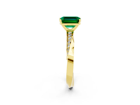 Yellow gold Emerald Cut Emerald Engagement Ring with Side Stone Accents and Four-Prong Setting_29