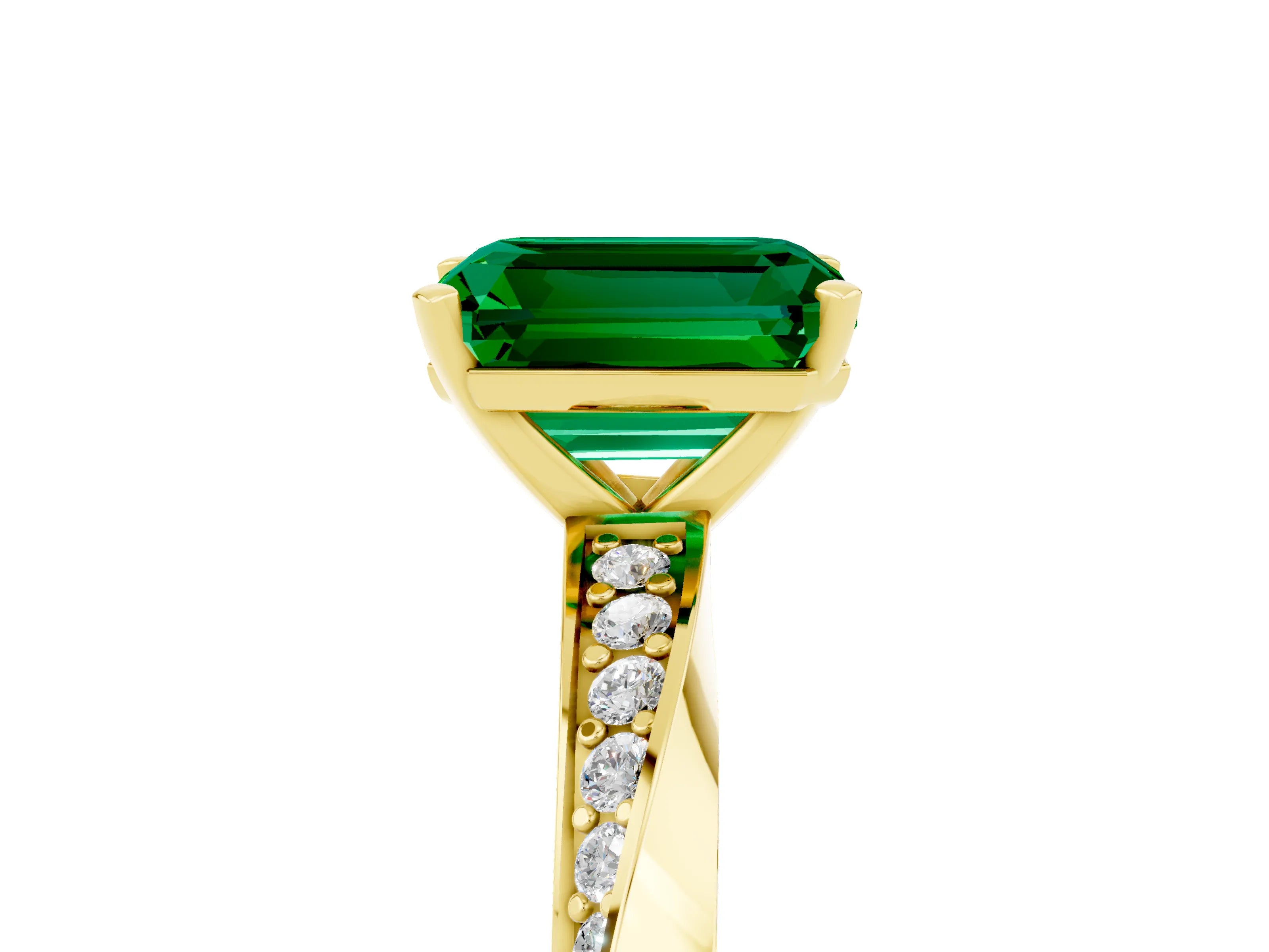 Yellow gold Emerald Cut Emerald Engagement Ring with Side Stone Accents and Four-Prong Setting_32