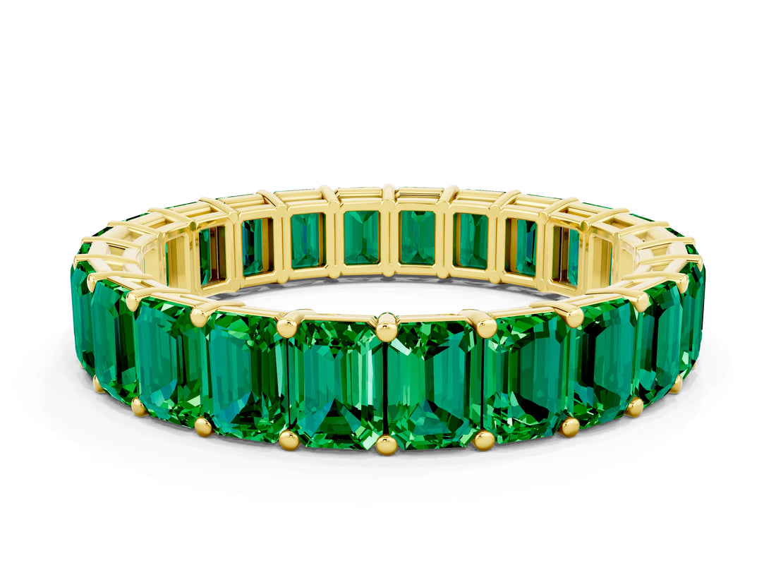 Yellow gold Emerald Cut Emerald Eternity Band with Shared Prong Setting_6