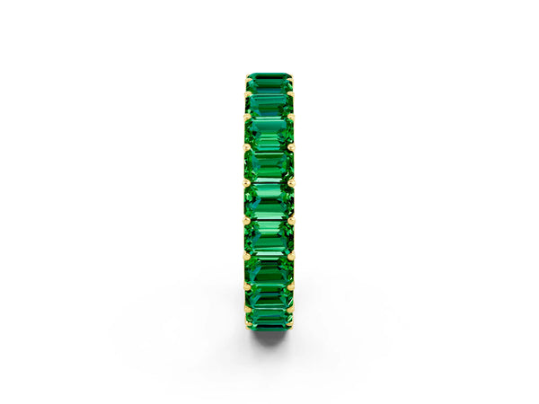 Yellow Gold Emerald Cut Lab-Grown Emerald North-South Eternity Wedding Band with Shared Prongs