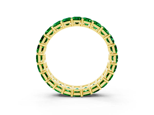 Yellow Gold Emerald Cut Lab-Grown Emerald North-South Eternity Wedding Band with Shared Prongs