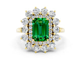 Yellow gold Emerald Cut Emerald Floral Double Halo Engagement Ring with Prong Setting_60