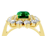 Yellow gold Emerald Cut Emerald Floral Double Halo Engagement Ring with Prong Setting_64