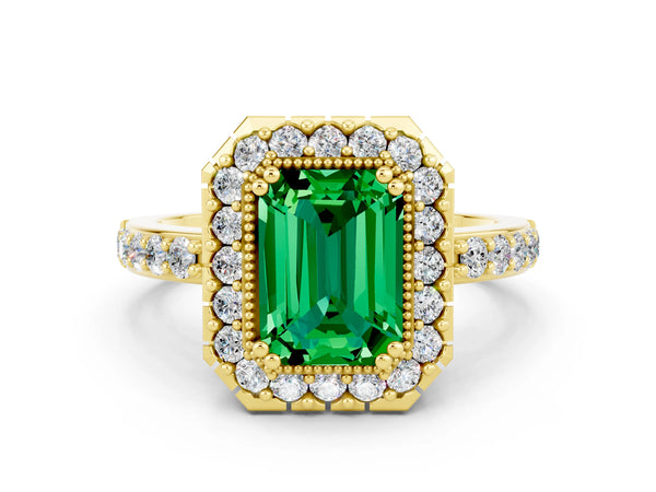 Yellow Gold Emerald Cut Lab-Grown Emerald Pierced Gallery Halo Engagement Ring