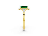 14K Yellow Gold 2.16 Carat Emerald Emerald Halo Ring with Pear Side Stones and Prong Setting
