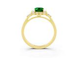 14K Yellow Gold 2.16 Carat Emerald Emerald Halo Ring with Pear Side Stones and Prong Setting