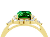 14K Yellow Gold 2.16 Carat Emerald Emerald Halo Ring with Pear Side Stones and Prong Setting