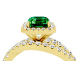 Yellow gold Emerald Cut Emerald Halo Ring with Round Split Shank and Prong Setting_52