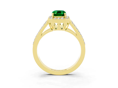 Yellow gold Emerald Cut Emerald Halo Ring with Split Shank U-Prong Band and Four-Prong Setting_3