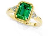 Yellow gold Emerald Cut Emerald Halo Ring with Tapered Band and Four-Prong Setting_1