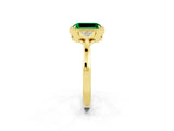 Yellow gold Emerald Cut Emerald Halo Ring with Tapered Band and Four-Prong Setting_2