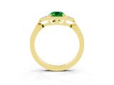 Yellow gold Emerald Cut Emerald Halo Ring with Tapered Band and Four-Prong Setting_3