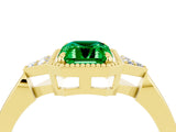 Yellow gold Emerald Cut Emerald Halo Ring with Tapered Band and Four-Prong Setting_4